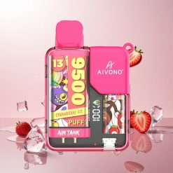 Aivono AIM-TANK 9500 Puffs Engangs Vape Jordbær Is Op til 9500 Puffs 18ml E-væske Kapacitet 650mAh Batteri LCD Skærm 0%, 2%, 3%, 5% Nikotin 1.2ohm Mesh Spole