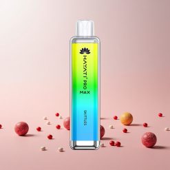 Hayati Pro Max 4000 Puffs Engangs Vape Skittles Funktioner: 28x8x20mm 2%, 5% Nikotinstyrke Træk-aktiveret Dual 1.1 Ohm Mesh Coil Op til 4000 puff 1400mAh batteri LED-lys i bunden Krystaludseende Genopladeligt batteri 2ml tank med 10ml automatisk efterfyldning TPD-overensstemmelse