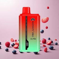 Hayati Pro Ultra 15000 Puffs Engangs Vape Blåbær Jordbær Mentol Features: Pust: 15000+ Batteri: 850mAh E-liquid kapacitet: 2 12ml Nikotinstyrke: 2% Smagsvarianter: 49