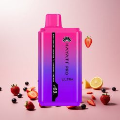 Hayati Pro Ultra 15000 Puffs Engangs Vape Solbær Citron Jordbær Citron Features: Pust: 15000+ Batteri: 850mAh E-væskekapacitet: 2 12ml Nicotinstyrke: 2% Smagsvarianter: 49